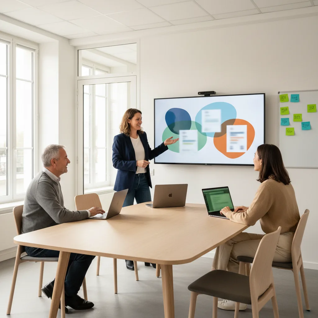 Équipe PME configurant ChatGPT Projects avec documents métier et instructions personnalisées