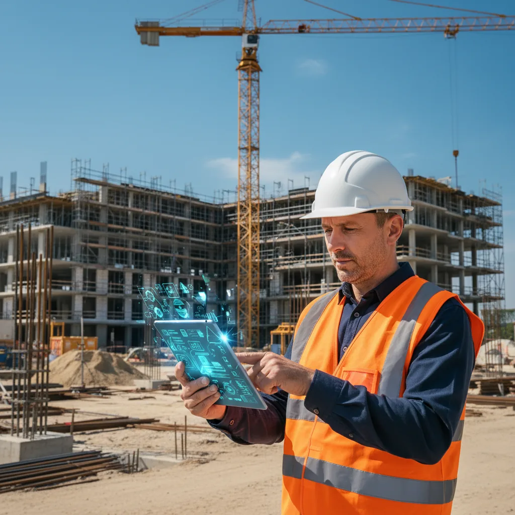 Responsable de chantier BTP gagnant du temps avec des devis automatisés sur tablette
