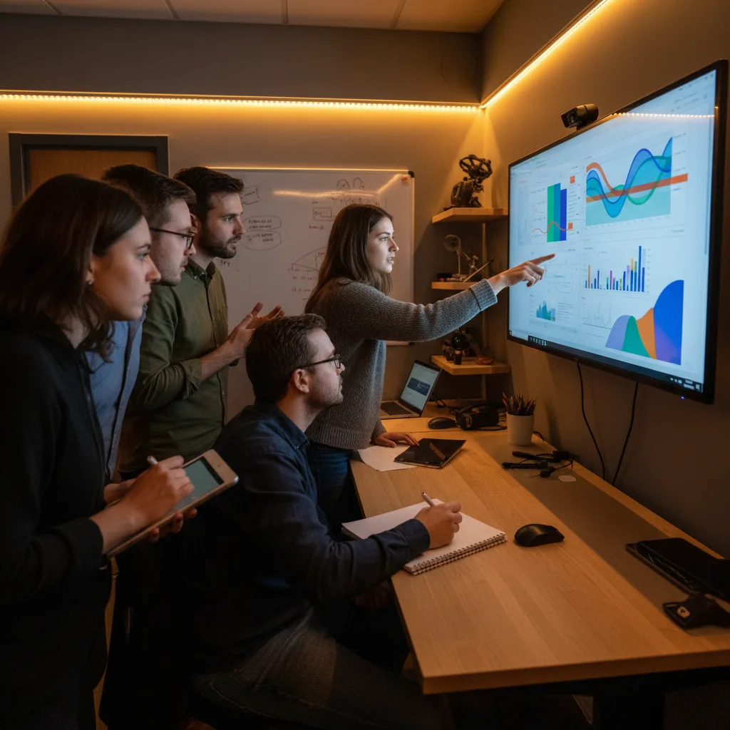Atelier pratique de formation IA en PME avec des collaborateurs travaillant sur des cas d'usage métier concrets
