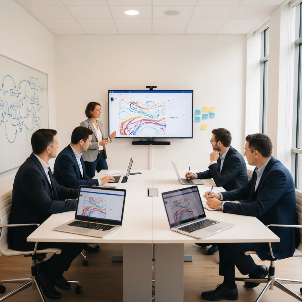 Équipe en réunion de travail discutant du déploiement d'outils IA dans leur environnement Microsoft