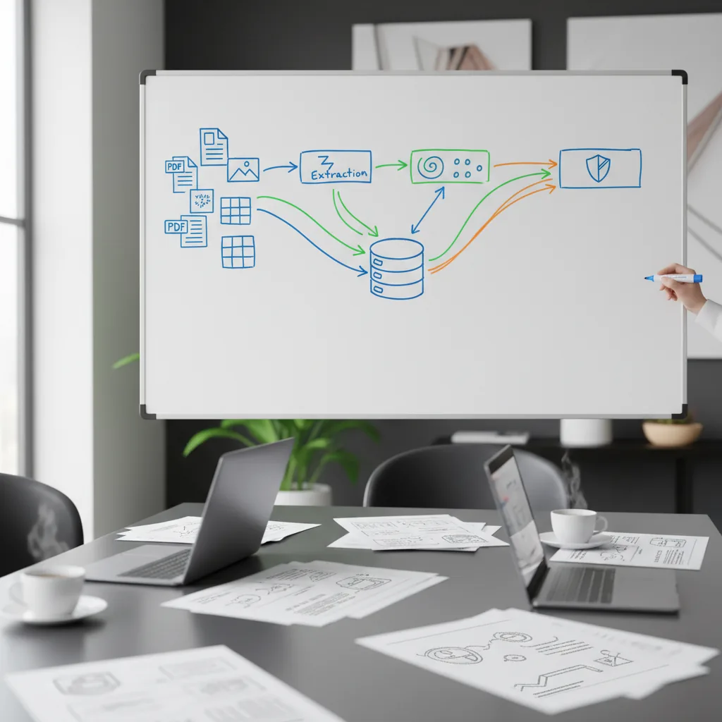 Schéma du pipeline RAG multimodal avec extraction OCR, modèles de vision et indexation vectorielle