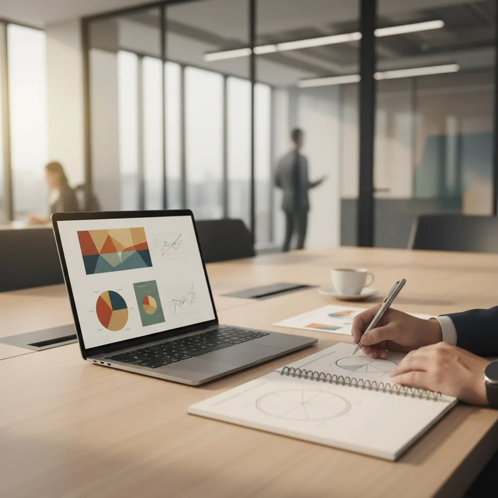 ROI projets IA - Analyse de données et graphiques de performance dans un environnement professionnel