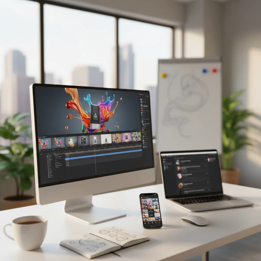 Interface de génération vidéo IA Sora sur un écran dans un bureau de PME